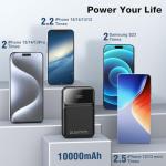 WIXLI 10000mAh Portable Charger with Built-in Cable, PD 22.5W Fast Charging USB C Battery Pack, Cell Phone Power Bank LCD Display for iPhone 16/16 Pro/16 Plus/15/14/13/12/11/X, Samsung, etc