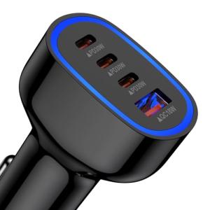 Multi 4 Ports Fast Car Charger Adapter Auto Vehicle Plug - USB C & USB A Quick Charging - Cigarette Lighter Cell Phone Automobile Charger for iPhone 17 Pro Max Air 16e 16 15 14 13 12 11, Samsung