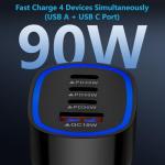 Multi 4 Ports Fast Car Charger Adapter Auto Vehicle Plug - USB C & USB A Quick Charging - Cigarette Lighter Cell Phone Automobile Charger for iPhone 17 Pro Max Air 16e 16 15 14 13 12 11, Samsung