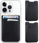 2Pack Phone Wallet Stick on, Card Holder for Back of Phone Case, Leather Credit Card Holder for Cell Phone Sticky Wallet Double Pocket Sticker for iPhone, Android, Samsung-Black