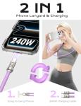 TUNKIA Phone Lanyard Crossbody USB C Cable, PD240W USB C to USB C Cables, Anti Theft Phone Strap Universal Cell Phone Neck lanyard for iPhone/Samsung/Android Phones (Purple, 3.93ft)