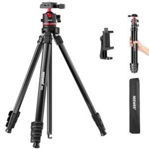 NEEWER BASICS 66.5"/169 cm Travel Tripod for Camera, Lightweight Portable DSLR Stand with Ball Head, Arca Type QR Plate, Cell Phone Holder Compatible with iPhone Video Recording, Max Load 11 lb, TP12