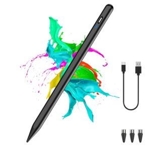 Stylus Pen for Android Tablet, Pom Tip Tablet Pencil for ios/Android,Rechargeable Active Stylus Pen for iPhone /Samsung/XiaoMi/Huawei/Vivo/Lenovo and Other Android Smartphones and Tablets-Black