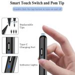 Stylus Pen for Android Tablet, Pom Tip Tablet Pencil for ios/Android,Rechargeable Active Stylus Pen for iPhone /Samsung/XiaoMi/Huawei/Vivo/Lenovo and Other Android Smartphones and Tablets-Black