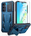 FNTCASE for Samsung Galaxy A16-5G Case: Military Grade Dropproof Cell Phone Cover with Kickstand & Slide | Protective Heavy Duty Rugged Phone Case Bumper Textured Protector (Blue)