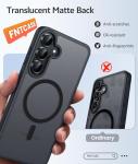 FNTCASE for Samsung Galaxy S25 FE Case: Magnetic Translucent Matte Military Grade Drop Proof Protection Cell Phone Cover - Slim Rugged Durable Shockproof Protective S25Fe Cases (Black-6.7 inch)