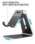 OMOTON Adjustable Cell Phone Stand, C2 Aluminum Desktop Phone Holder Dock Compatible with iPhone 15 14 13 Xs XR 8 Plus 7 6, Samsung Galaxy, Google Pixel, Android Phones, Black