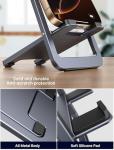 JSAUX Cell Phone Stand, Foldable Aluminum Adjustable Phone Holder for Desk Portable Travel Essentials Office Accessories for iPhone 17 16 15 14 13 Pro Max Samsung S25 S24 S23 Ultra Kindle-Gray