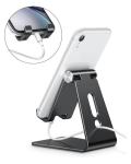 OMOTON Adjustable Cell Phone Stand, C2 Aluminum Desktop Phone Holder Dock Compatible with iPhone 15 14 13 Xs XR 8 Plus 7 6, Samsung Galaxy, Google Pixel, Android Phones, Black