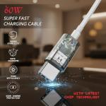 DN-Technology For iPhone 17 16 15 Pro Max Air Charger Cable USB-C to C Charging Lead Type C 60W PD Super Fast 1m Braided Data Sync Transfer iPad Tablet Smartphone Compatible 17 pro max Plus (White)