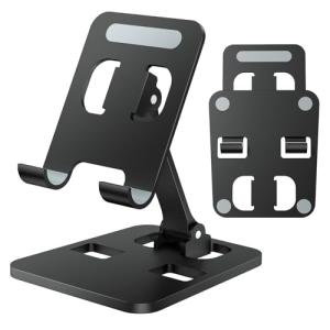 Anifrim Phone Stand for Desk, Dual Folding Cell Phone Holder, Fully Adjustable Portable Mobile Phone Holder for iPhone 17 16 15 14 13 12 11 Pro Max Plus Air, Galaxy S25 S24, All Phones - Black