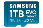 Samsung EVO Select microSD Memory Card + Adapter, 1TB microSDXC, Up-to 160 MB/s, 4K UHD, UHS-I, C10, U3, V30, A2, for Mobile Phone, Smartphones, Nintendo-Switch, and Tablets (MB-ME1T0SA/AM)