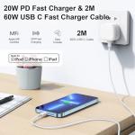 iPhone 17 16 15 Fast Charger, 20W iPhone Fast Charger Plug with 2M USB C to C Cable for IPhone 17/16/15/15 Plus/15 Pro/15 Pro Max/iPad Pro/Air/Mini, USB C Plug Mobile Phone Charger USB C Power Adapter