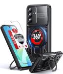 LeYi for Samsung Galaxy A16-5G Phone Case: with Glass Screen Protector, Samsung A16 5G Case Fit Magsafe Heavy Duty Rugged Shockproof Protection Magnetic Ring Stand Mobile Cover Funda para A 16, Black