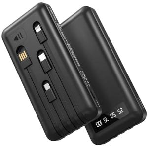 26800mah Power Bank With 4 Built in Cables, 22.5W Fast Charging Portable Charger USB C Powerbank with LED Display & Stand,Battery Pack for iPhone 17 16 15 14 13 12 Samsung Xiaomi mobile phone, Black