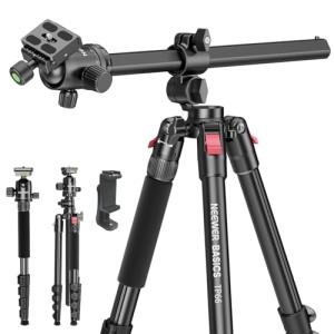 NEEWER BASICS 64.5" Horizontal Overhead Tripod with Ball Head/Cell Phone Holder Compatible with iPhone Video Recording, Aluminum Travel Stand Camera Monopod, 360° Pan 180° Tilt 22lb/10kg Load, TP66