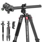 NEEWER BASICS 64.5" Horizontal Overhead Tripod with Ball Head/Cell Phone Holder Compatible with iPhone Video Recording, Aluminum Travel Stand Camera Monopod, 360° Pan 180° Tilt 22lb/10kg Load, TP66