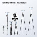 NEEWER BASICS 64.5" Horizontal Overhead Tripod with Ball Head/Cell Phone Holder Compatible with iPhone Video Recording, Aluminum Travel Stand Camera Monopod, 360° Pan 180° Tilt 22lb/10kg Load, TP66