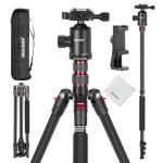 NEEWER 77" Camera Tripod Monopod with Cell Phone Holder Compatible with iPhone for Video Recording, Compact Aluminum Travel Stand with Ball Head QR Plate Bag Cleaning Cloth, Max Load 34lb, TP77