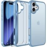 ivoler 3 in 1 Case for iPhone 17 with 2 Pieces Tempered Glass Screen Protectors, Military Standard Shockproof Cell Phone Case, Matte Translucent Anti-Fingerprint Protective Case,Light-Blue