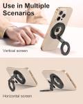 AILKIN Double Magnetic Phone Holder, Universal Magnetic Kickstand Stand, Mag Safe Ring Holder Grip, Foldable Cell Phone Grips Ring Stand for Samsung, Android, iPhone 17, Case, Desk, Car Mount-Black