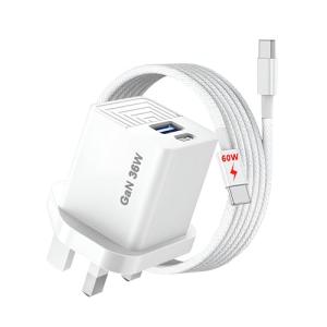 DN‑Technology For iPhone 17 16 15 Charger with Cable USB C GaN 36W SuperFast USB A UK Charging Plug Cable 60W TypeC Braided Meets USB-IF& MFi Specs for iPhone 17/16/15 Pro/Max/Air/Plus iPad Smartphone