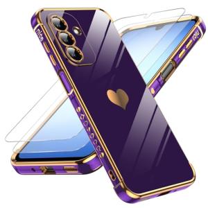 LeYi for Samsung Galaxy A17 4G/5G Phone Case with 2 Tempered Glass Screen Protector, Scratch Resistant Silicone Cover, Slim Soft TPU Shockproof Protective Mobile Case for A 17 - Darkpurple