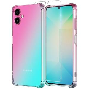 Osophter for Samsung A06 phone Case: with 1pcs Screen Protector two color gradient reinforced corner TPU shock absorption flexible Cell Phone Cover for Galaxy A06(Pink Teal)