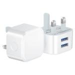 USB Plug,2Pack USB Plug UK Adaptor Phone Charger Mains Charge Dual Port Twin Wall Plugs with Smart IC 5V 2.4AMP Charging for iPhone 16 15 14 13 12 11 XS XR X 8 7 6,iPad Pro,Samsung,Mobile ect