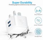 USB Plug,2Pack USB Plug UK Adaptor Phone Charger Mains Charge Dual Port Twin Wall Plugs with Smart IC 5V 2.4AMP Charging for iPhone 16 15 14 13 12 11 XS XR X 8 7 6,iPad Pro,Samsung,Mobile ect