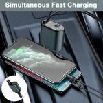 120W Retractable Car Charger Adapter, 4 in 1 Car Charger with Retractable Cables Light-ning + USB C and USB/USB-C Ports, Mobile Phone Automobile Chargers Compatible with iPhone, Android, Samsung