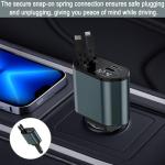 120W Retractable Car Charger Adapter, 4 in 1 Car Charger with Retractable Cables Light-ning + USB C and USB/USB-C Ports, Mobile Phone Automobile Chargers Compatible with iPhone, Android, Samsung