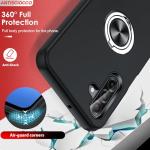 LeYi for Samsung Galaxy A17 Phone Case with 2 Tempered Glass Screen Protector, 2 Camera Lens Protector and Invisible Metal Ring Stand Holder, Shockproof Protective Mobile Cover for A17 - Black