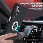 LeYi for Samsung Galaxy A17 Phone Case with 2 Tempered Glass Screen Protector, 2 Camera Lens Protector and Invisible Metal Ring Stand Holder, Shockproof Protective Mobile Cover for A17 - Black