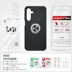 LeYi for Samsung Galaxy A17 Phone Case with 2 Tempered Glass Screen Protector, 2 Camera Lens Protector and Invisible Metal Ring Stand Holder, Shockproof Protective Mobile Cover for A17 - Black