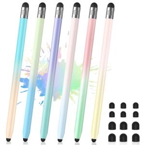 6Pcs Stylus, Stylus Pen for Touchscreen, 2-in-1 Stylus Pen for iPad, High Precision and Sensitivity Double Rubber Tips, Compatible with iPad/iPhone/Android Tablets and Touch Screen (6 Gradient Colors)
