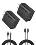 Anker iPhone 17/16 Charger, 2-Pack 20W Fast USB C Charger Block, for iPhone 16/16 Pro Max/15 Series/iPad Pro and More (Black, 2 Pack & 2 Cable)