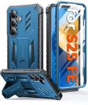 FNTCASE for Samsung Galaxy S25-FE Case: Military Grade Drop Proof Protection Mobile Cover with Kickstand | Matte Textured Rugged Shockproof TPU | Protective Sturdy Phone Case Blue