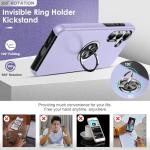 LeYi for Samsung Galaxy S25 FE Phone Case with 2 Tempered Glass Screen Protector, 2 Camera Lens Protector and Invisible Metal Ring Stand Holder, Shockproof Protective Mobile Cover for S25FE - Purple