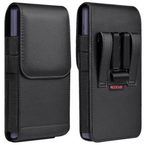 ACCKUO Leather Phone Holster with Strong Metal Belt Clip and Magnetic Closure Compatible with Samsung Galaxy S25/S24/S23/S22/S21/S20 Ultra, XL-Black
