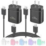 AISNI USB C Charger, 2 Pack 25W Type C Charger Fast Charging with USBC Chargers Cable 6 FT Android Phone Charge for Galaxy S25/ /S24/S23+/S22/S21/S20/Phone 17 16 15 Pro Max 16 15 Plus-Black