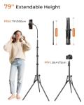 Nineigh 79" Tall Tripod for Smarhone, Mobile Phone Tripod with Flexible Gooseneck & Remote, Reverse Folding iPhone Stand for Filming, Compatible with Camera/Ring Light/Small Softbox