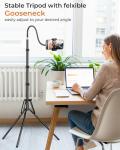 Nineigh 79" Tall Tripod for Smarhone, Mobile Phone Tripod with Flexible Gooseneck & Remote, Reverse Folding iPhone Stand for Filming, Compatible with Camera/Ring Light/Small Softbox