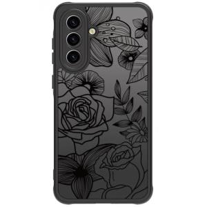Dumkery Cute Phone Case Compatible with Samsung Galaxy A36 5G, Aesthetic Black Line Art Floral Rose Pattern Print, Translucence Hard PC Heavy Duty Protection Cases Cover for Girls Women