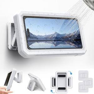 Aourxiv Shower Phone Holder Waterproof, Multi-Angle Adjustable Wall Mounted Phone Holder for Bathroom Bathtub Kitchen Mirror, Compatible with All 4-7" Smartphones