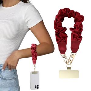Kaempe Phone Wrist Strap, Cute Elastic Scrunchie Design, Safety Hand Strap Anti Theft for Mobile Iphone, Hold Tight Security Charm Wristlet Lanyard, Phone Case Chain/Bracelet Straps (Red)