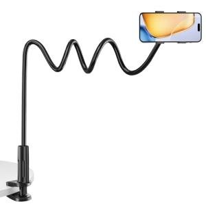 Gooseneck Phone Holder, Flexible Bed Phone Holder Stand with 360° Adjustable Arm, Phone Stand for Bed Desk Table Compatible with iPhone 16/15/14/13/12/11 Pro Max, Samsung Galaxy Smartphones(1 pack)