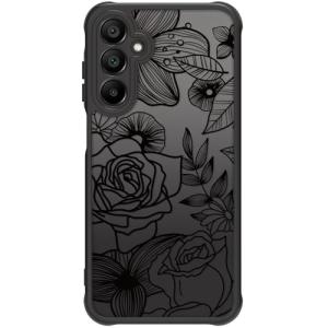 Dumkery Cute Phone Case Compatible with Samsung Galaxy A16 5G, Aesthetic Black Line Art Floral Rose Pattern Print, Hard PC Heavy Duty Protection Cases Cover for Girls Women