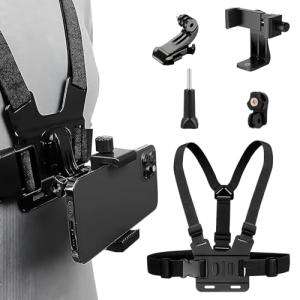 Mount Chest Strap for GoPro 13 12 11 10 9 Max 8 7 6 5, Insta360, DJI Osmo, Action Cameras, Mobile Phones, iphone, Chest Mount Holder for Filming, Harness Strap with Phone Holder Kit Adjustable