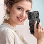 Dumkery Cute Phone Case Compatible with Samsung Galaxy A16 5G, Aesthetic Black Line Art Floral Rose Pattern Print, Hard PC Heavy Duty Protection Cases Cover for Girls Women